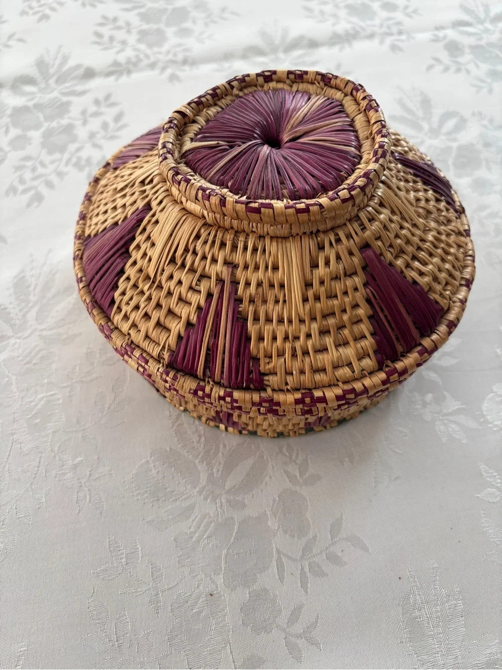 Natural Woven Basket With Purple Accents 7